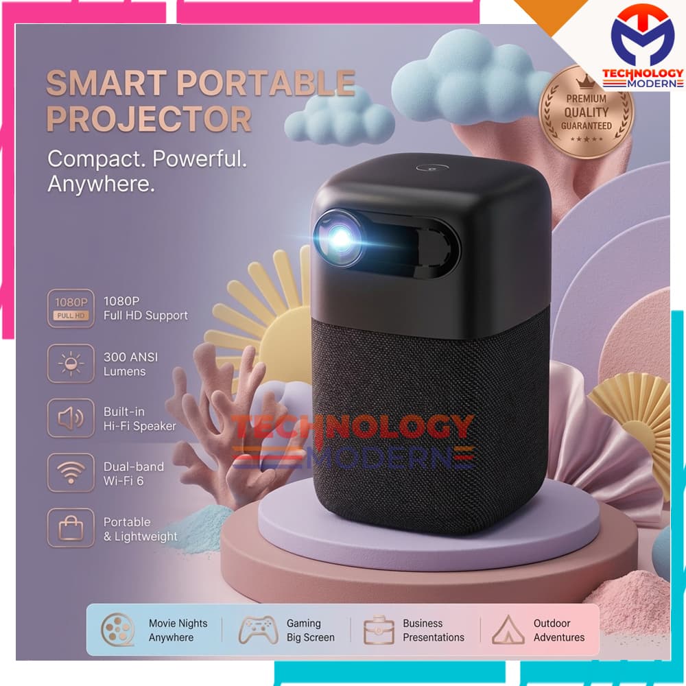 Smart Proyektor Mini Portable Android 9.0 Built In Speaker & Support Bluetooth - Wifi