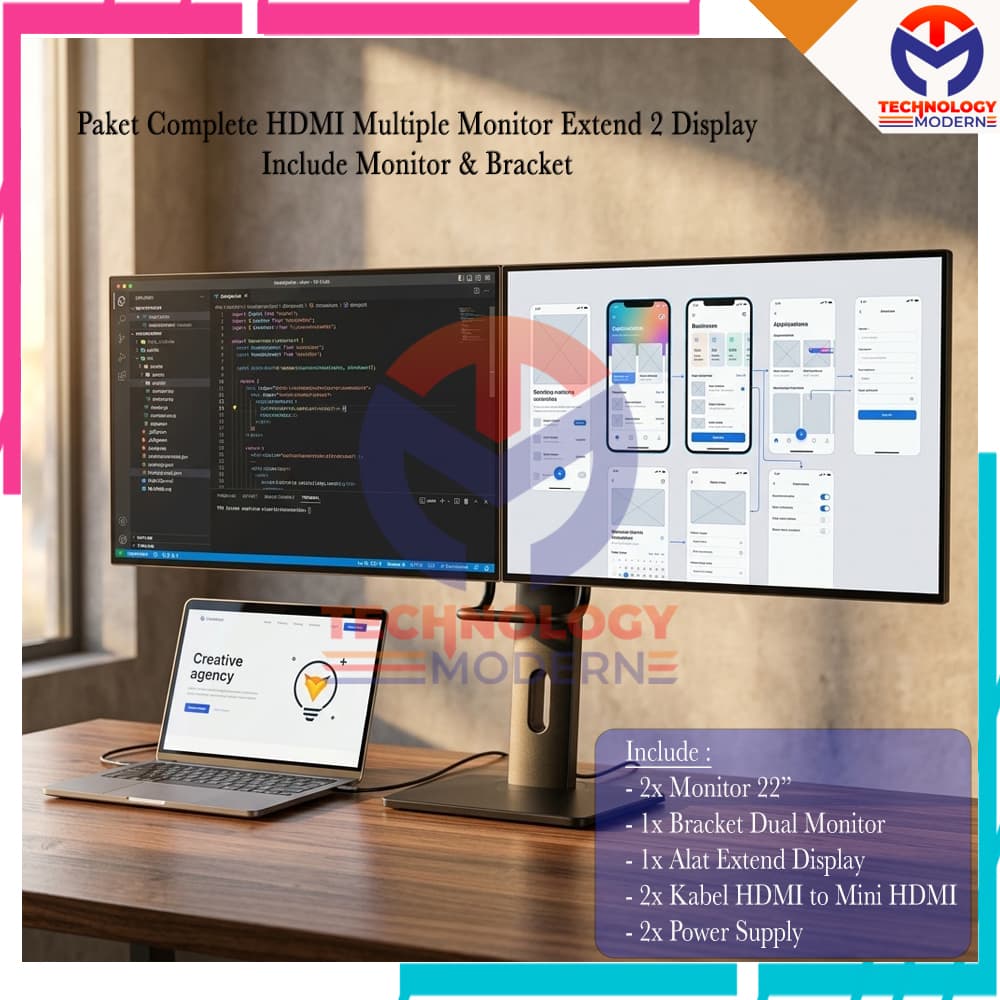 HOT PROMO.!! Paket Multiple Dual Monitor Extend Display 24.5 Inch (Tampil Beda-Beda) Include Bracket & Monitor 2