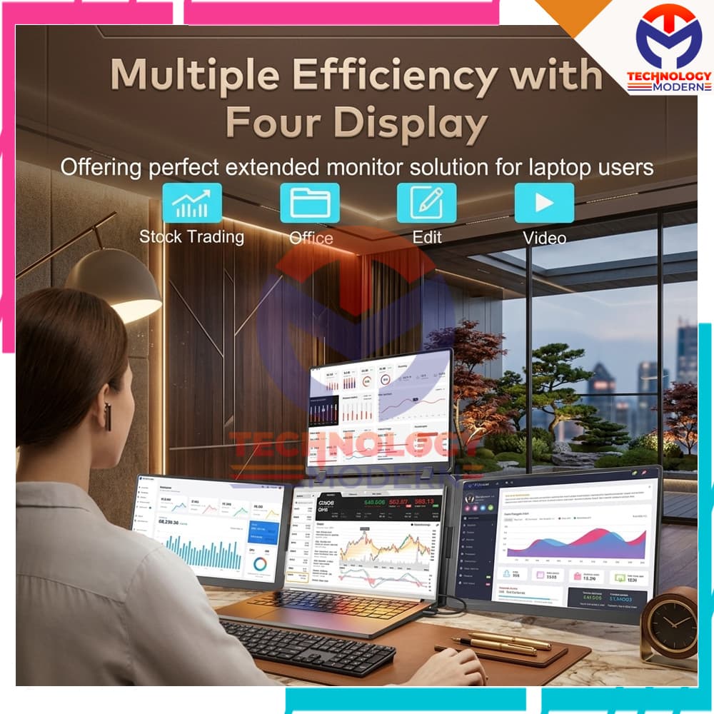 Portable Triple Monitor 15.3 Inch Extend 4 Display Support Windows & Mac (M1 M2 M3 M4) with One Cable 4