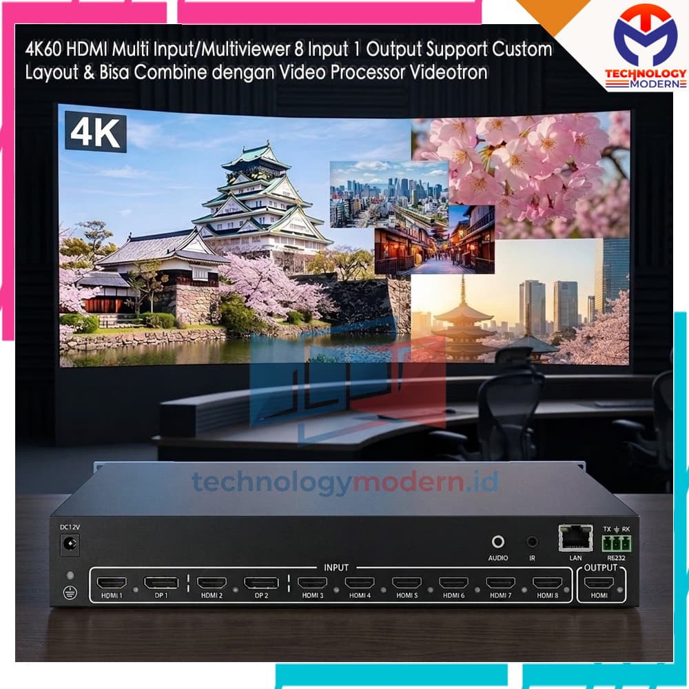 4K HDMI 2.0 Video Processor Multiview 8x1 (8 Input 1 Output) For Video Wall & Videotron Kombinasi Support Custom Layout & WEB Control 5