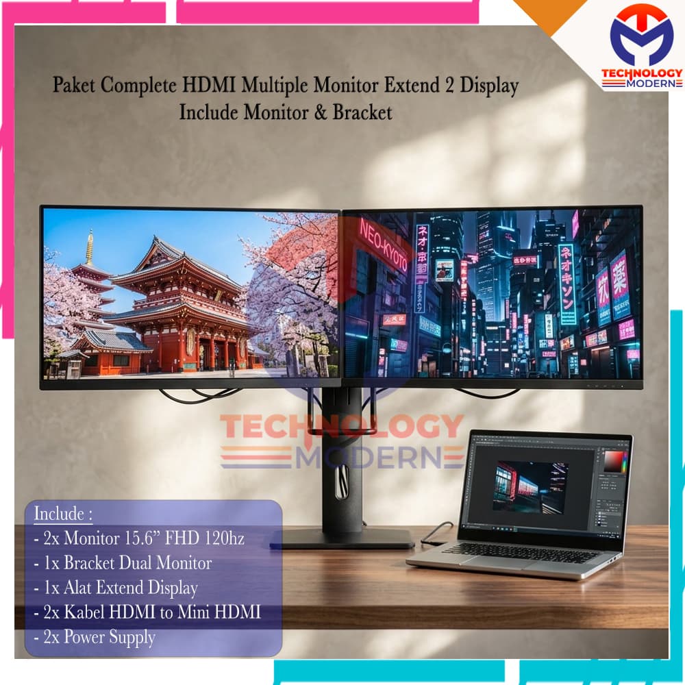 HOT PROMO.!! Paket HDMI Multiple Monitor 16 Inch Extend 2 Display (Tampil Beda Beda) Support Windows & Mac 2