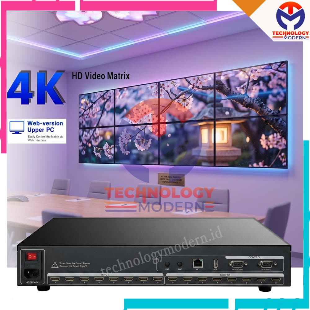 4K60 HDMI Video Matrix Switch 8x8 (8 Input 8 Output) Built In Video Wall Controller/Splicing 2x4 4x2 Control Upper WEB Based 2