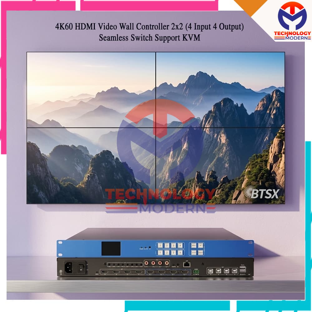 4K60 HDMI Video Wall Controller 2x2 (4 Input 4 Output) Seamless Switching Support Keyboard & Mouse 3