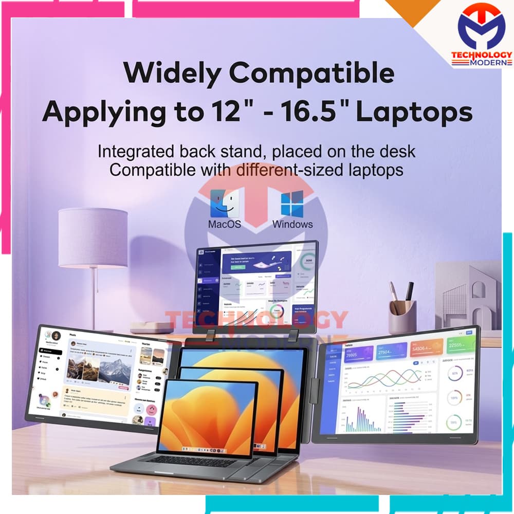 Portable Triple Monitor 15.3 Inch Extend 4 Display Support Windows & Mac (M1 M2 M3 M4) with One Cable 2