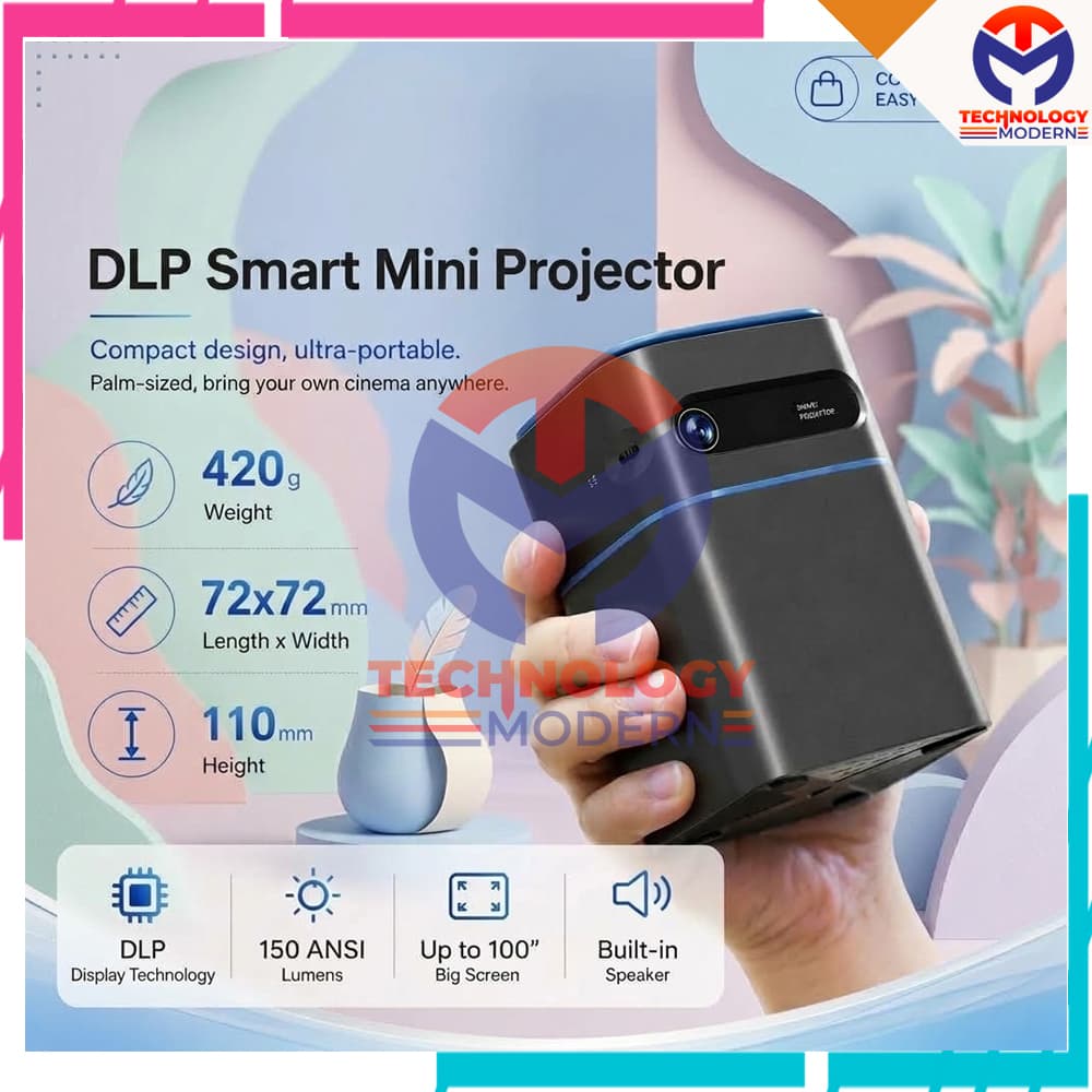 Mini Portable Proyektor 2/16 GB with 120 Lumens Ansi Android 9.0 & HDMI IN Support Bluetooth 5.0 & Wifi 2.4G/5G 2