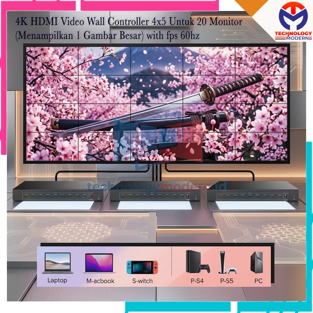 4K HDMI Video Wall Controller 4x5 Untuk 20 Monitor (Menampilkan 1 Gambar Besar) Support Audio & fps 60Hz 2