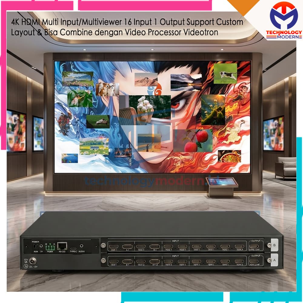 4K HDMI 2.0 Multi Input/Multiviewer 16x1 (16 Input 1 Output) Bisa dikombinasikan ke Processor Videotron Support Custom Layout with Loop Out 3
