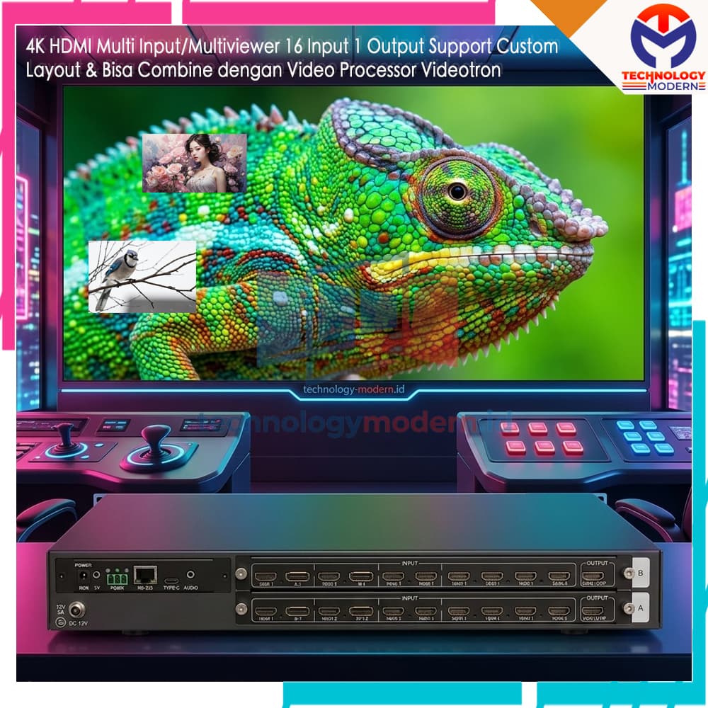 4K HDMI 2.0 Multi Input/Multiviewer 16x1 (16 Input 1 Output) Bisa dikombinasikan ke Processor Videotron Support Custom Layout with Loop Out 2