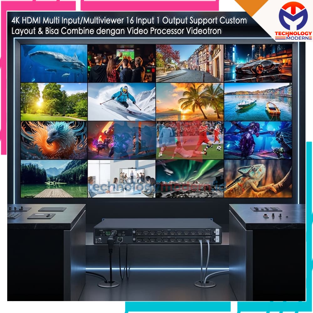 4K HDMI 2.0 Multi Input/Multiviewer 16x1 (16 Input 1 Output) Bisa dikombinasikan ke Processor Videotron Support Custom Layout with Loop Out 4