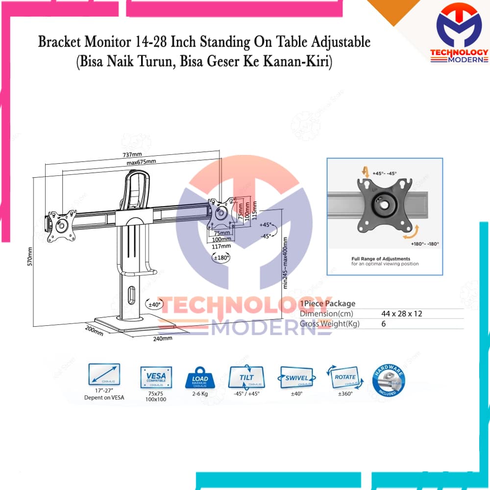 HOT PROMO.!! Paket Multiple Dual Monitor Extend Display 24.5 Inch (Tampil Beda-Beda) Include Bracket & Monitor 4