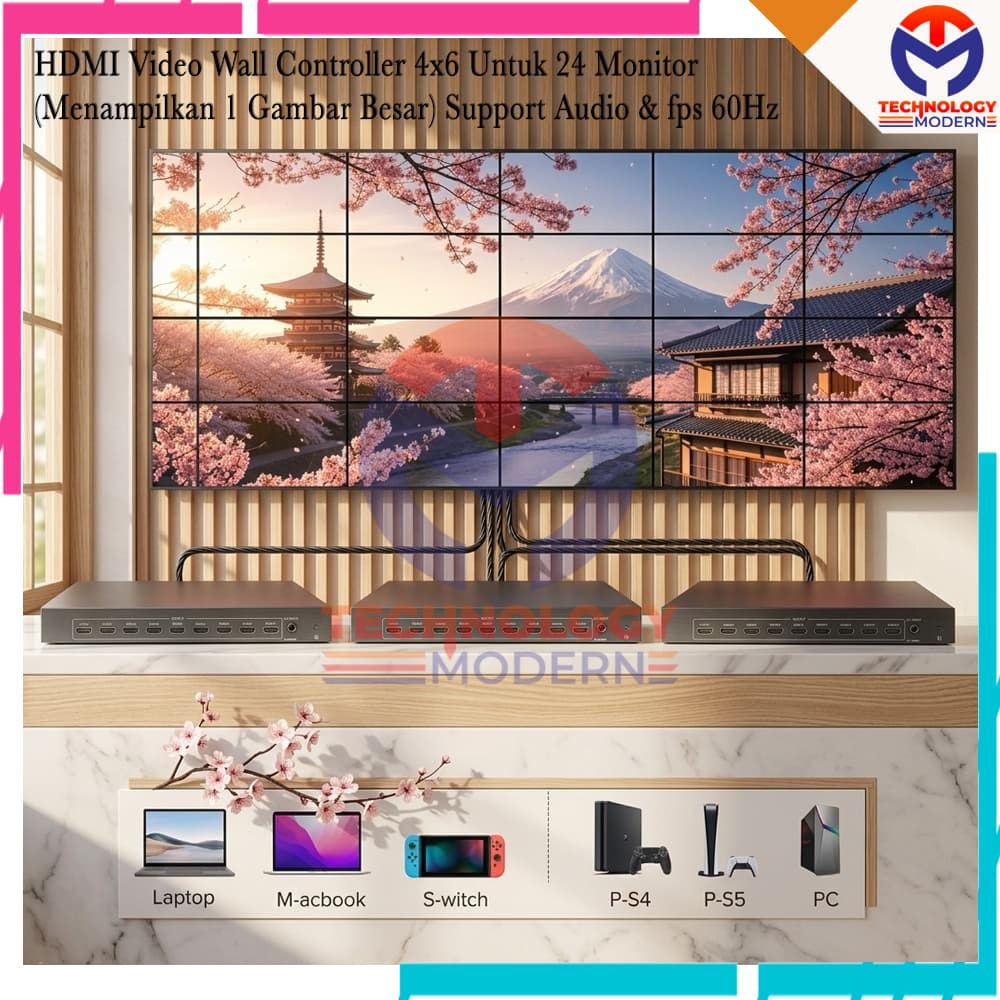 HDMI Video Wall Controller 4x6 Untuk 24 Monitor (Menampilkan 1 Gambar Besar) Support Audio & fps 60Hz 2