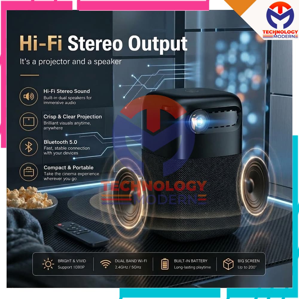 Smart Proyektor Mini Portable Android 9.0 Built In Speaker & Support Bluetooth - Wifi 2