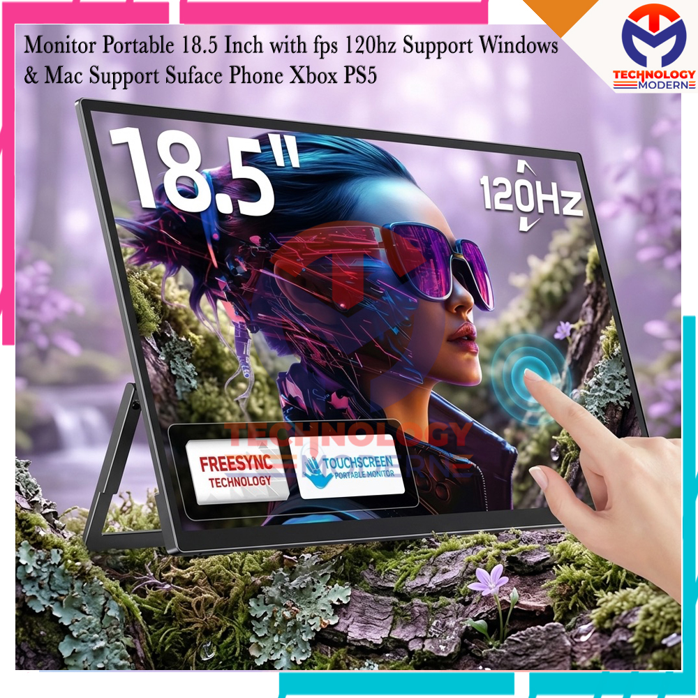 Monitor Portable Touchscreen 18.5 Inch 120hz Full HD Support Mac Windows PS5 Xbox with Type C & HDMI Input