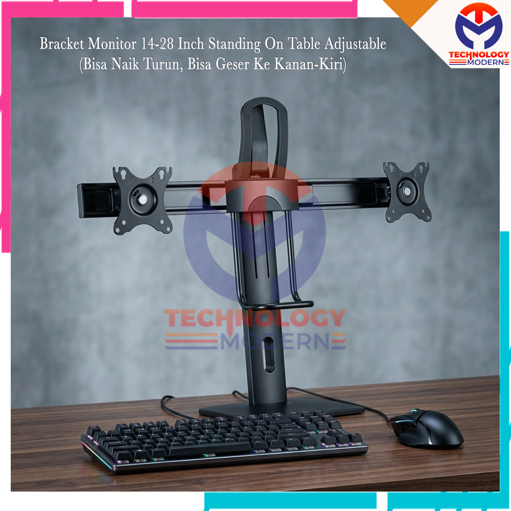 Bracket Dual Monitor 14-27 Inch Standing On Desk Adjustable (Bisa Naik-Turun & Geser Kanan-Kiri)