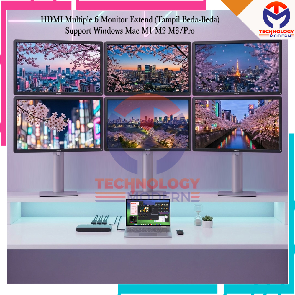 Multiple Monitor Extend Display Untuk 6 Monitor Tambahan (Tampil Beda-Beda) Support Windows Mac M1 M2 M3/Pro