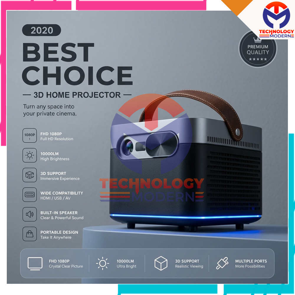 Smart Mini Proyektor Portable 4/16 GB Auto Focus Support Bluetooth & Dual Wifi Original