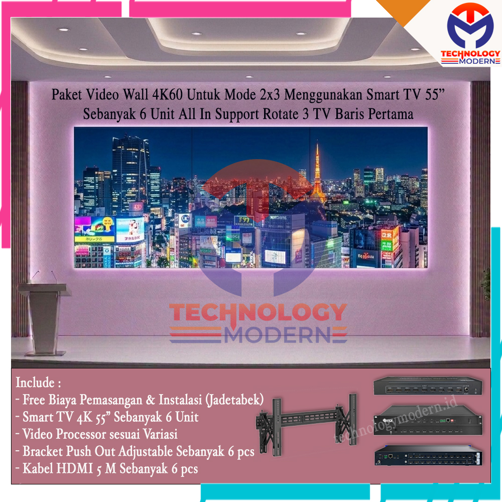 Paket Video Wall Controller 2x3 Untuk 6 Unit Smart TV 55" Include Pemasangan & Instalasi (Paket Complete)